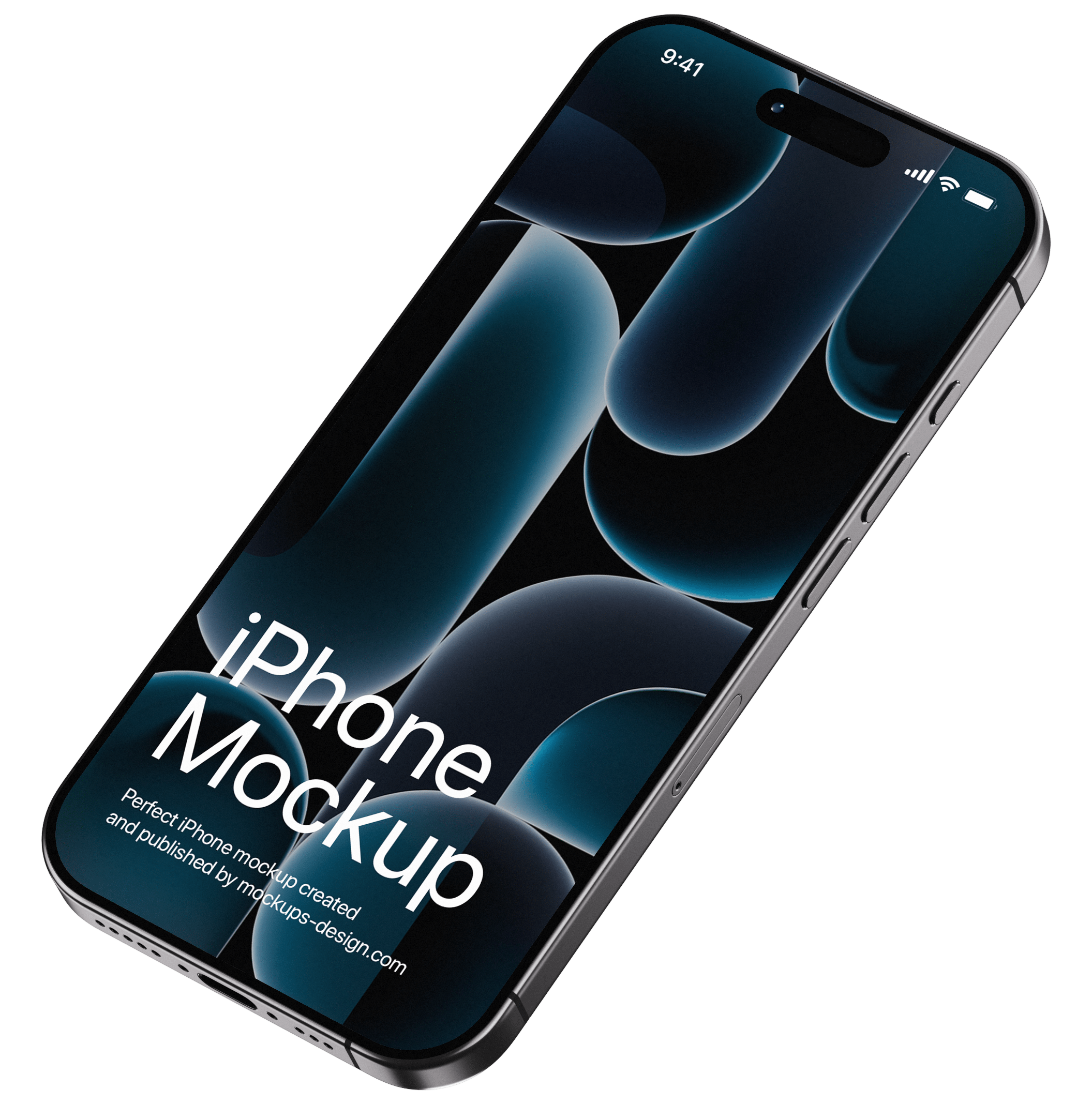 iPhone Mockup mit dunklem Hintergrund und "iPhone Mockup" Text.